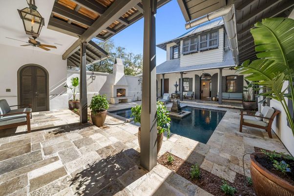 Exterior, Fireplace, Pool