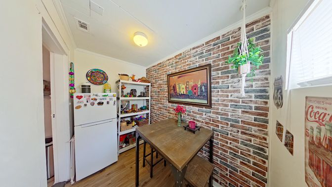 Dining room, Interior, Stone Walls, Wood Texture Flooring