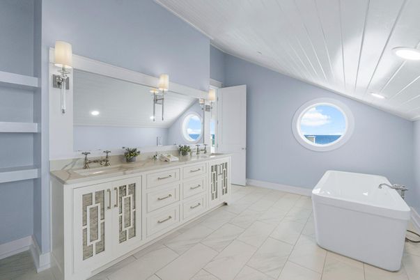 Bathroom, Dual Sink Vanities, Free Standing Baths, Interior, Marble