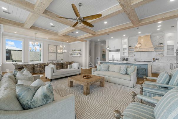 Dining room, Interior, Kitchen, Living room, Pendant Lights, Recessed Lighting, Wooden Beams