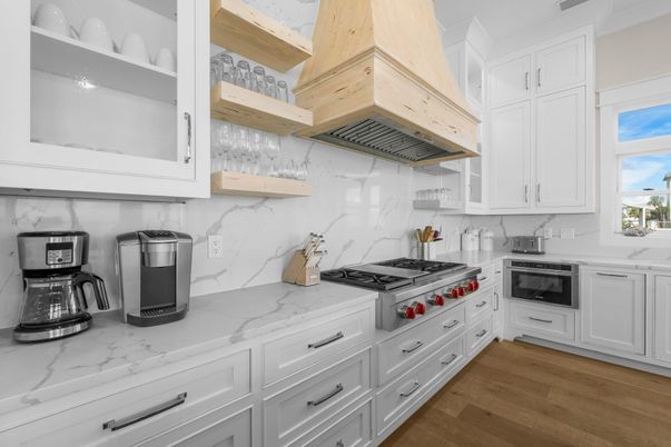 Interior, Kitchen, Marble Walls, Wood Texture Flooring