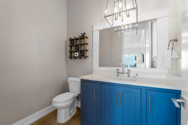 Bathroom, Interior, Pendant Lights, Wood Texture Flooring