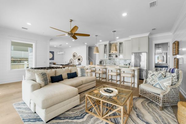 Dining room, Interior, Kitchen, Living room, Pendant Lights, Recessed Lighting, Stainless Steel Appliances, Wood Texture Flooring