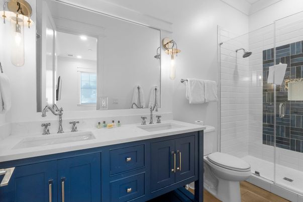 Bathroom, Dual Sink Vanities, Glass Shower, Interior, Recessed Lighting