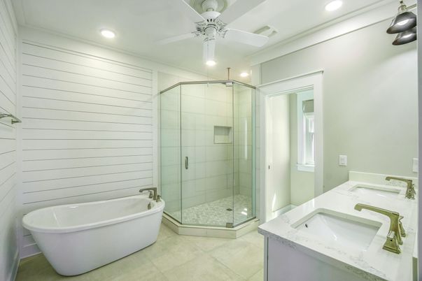 Bathroom, Dual Sink Vanities, Free Standing Baths, Glass Shower, Interior, Recessed Lighting