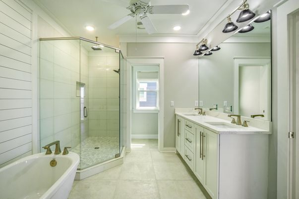 Bathroom, Dual Sink Vanities, Glass Shower, Interior, Recessed Lighting