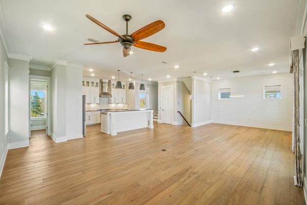 Interior, Kitchen, Pendant Lights, Recessed Lighting, Wood Texture Flooring