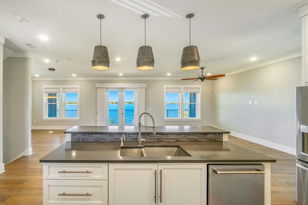 Interior, Kitchen, Pendant Lights, Recessed Lighting, Wood Texture Flooring