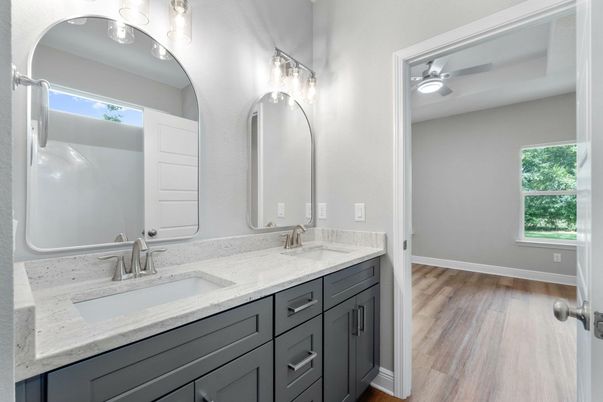 Bathroom, Dual Sink Vanities, Interior, Wood Texture Flooring