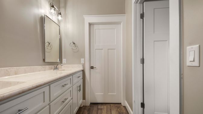 Bathroom, Dual Sink Vanities, Interior, Wood Texture Flooring