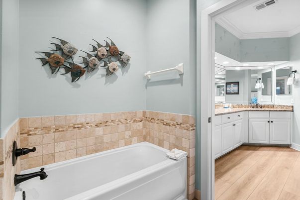 Bathroom, Interior, Recessed Lighting, Wood Texture Flooring