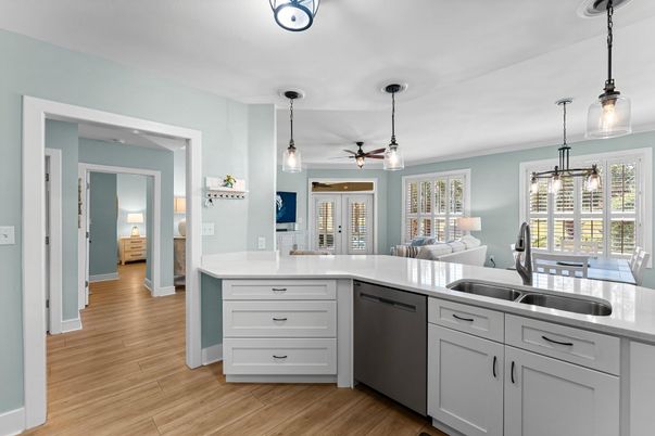 Interior, Kitchen, Pendant Lights, Wood Texture Flooring