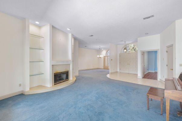 Empty room, Fireplace, Interior, Recessed Lighting