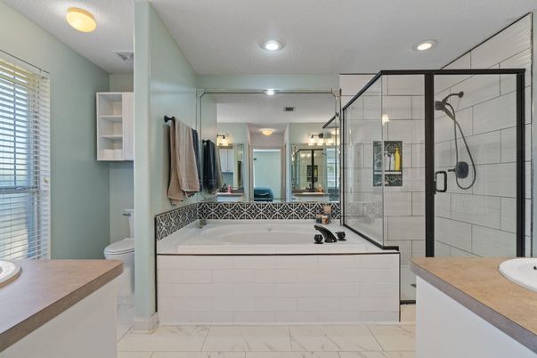 Bathroom, Glass Shower, Interior, Marble, Recessed Lighting