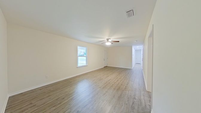 Empty room, Interior, Recessed Lighting, Wood Texture Flooring