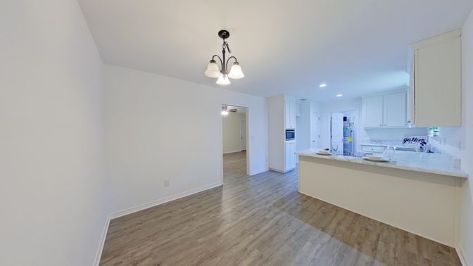 Interior, Kitchen, Pendant Lights, Recessed Lighting, Wood Texture Flooring