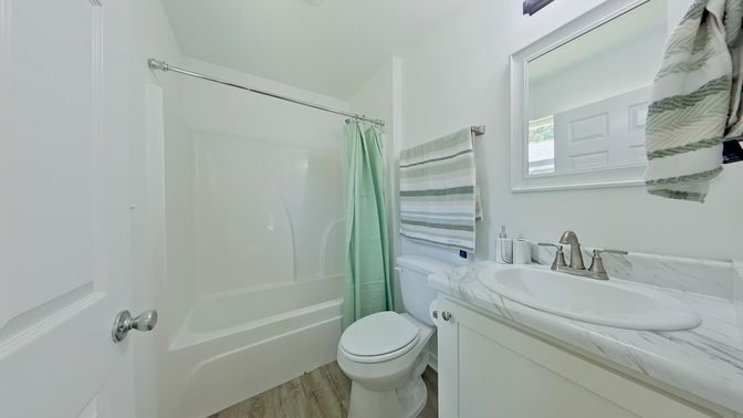 Bathroom, Interior, Tile Countertops, Wood Texture Flooring