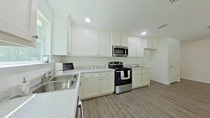Interior, Kitchen, Recessed Lighting, Wood Texture Flooring