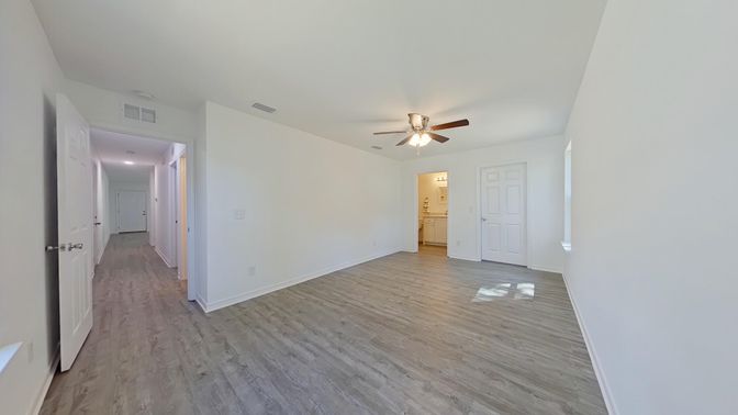 Empty room, Interior, Recessed Lighting, Wood Texture Flooring