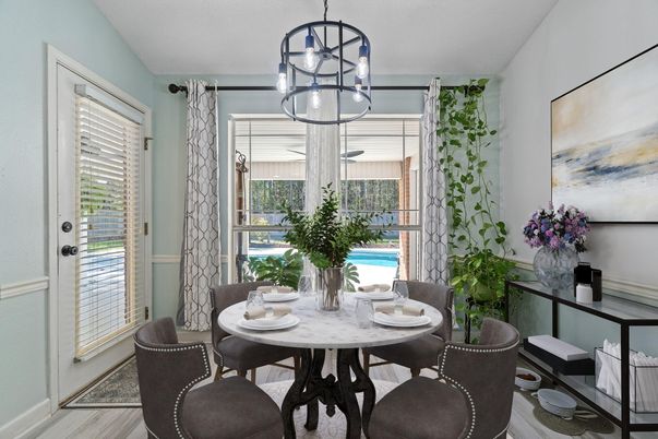 Dining room, Interior, Pendant Lights, Wood Texture Flooring