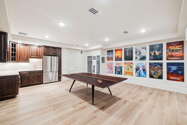 Game Room, Interior, Kitchen, Recessed Lighting, Stainless Steel Appliances, Wood Texture Flooring
