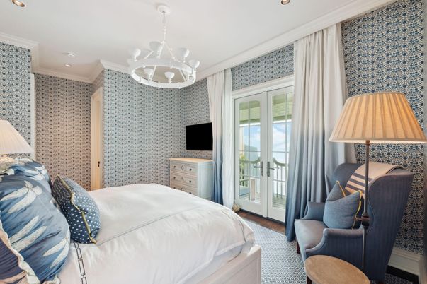 Bedroom, Chandelier, Interior, Recessed Lighting, Wood Texture Flooring