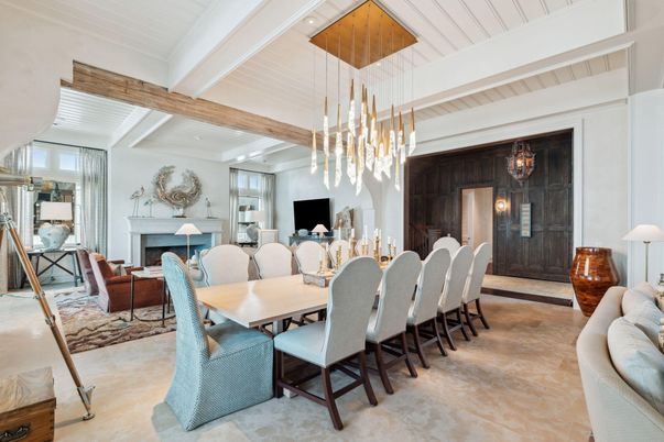 Dining room, Fireplace, Interior, Living room, Pendant Lights