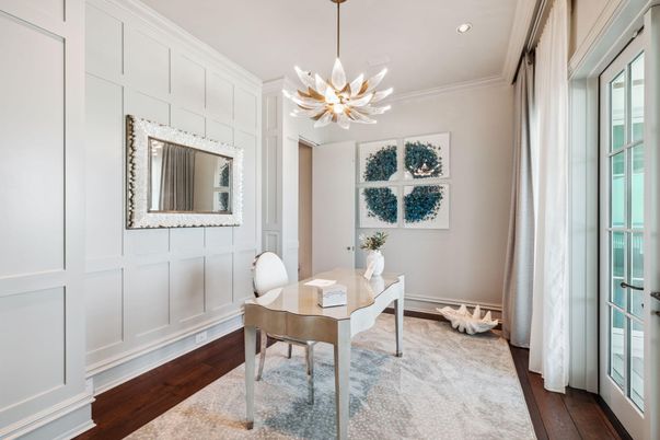 Home Office, Interior, Pendant Lights, Recessed Lighting, Wood Texture Flooring
