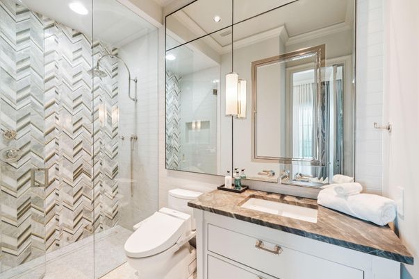 Bathroom, Glass Shower, Interior, Pendant Lights, Recessed Lighting
