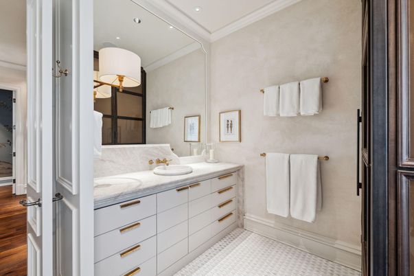 Bathroom, Interior, Recessed Lighting, Wood Texture Flooring