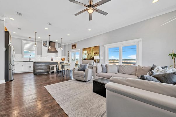 Dining room, Interior, Kitchen, Living room, Pendant Lights, Recessed Lighting, Wood Texture Flooring
