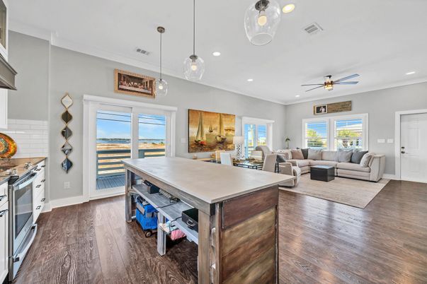 Dining room, Interior, Kitchen, Living room, Pendant Lights, Recessed Lighting, Wood Texture Flooring