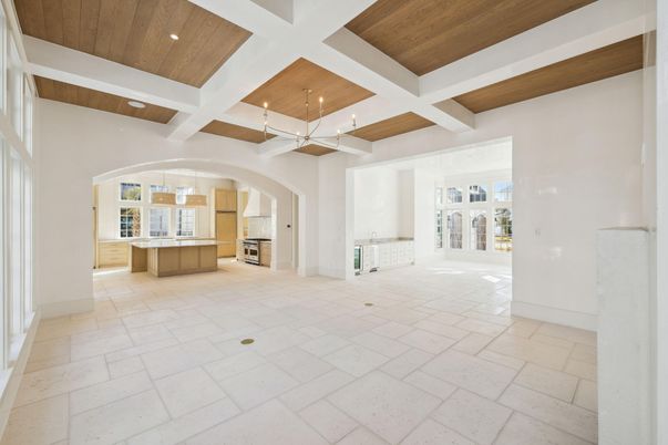 Chandelier, Interior, Kitchen, Pendant Lights, Recessed Lighting, Stainless Steel Appliances, Wooden Ceilings