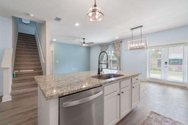 Interior, Kitchen, Pendant Lights, Recessed Lighting, Wood Texture Flooring