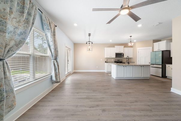 Chandelier, Interior, Kitchen, Pendant Lights, Recessed Lighting, Wood Texture Flooring