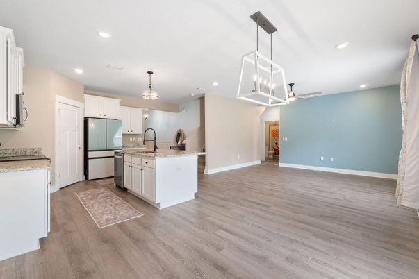 Interior, Kitchen, Pendant Lights, Recessed Lighting, Wood Texture Flooring