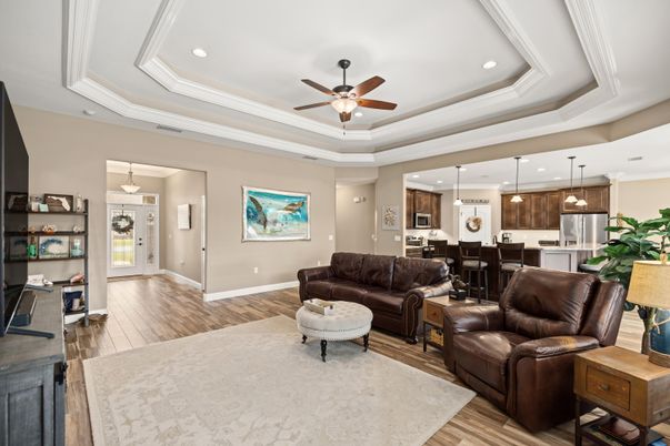Interior, Kitchen, Living room, Pendant Lights, Recessed Lighting, Wood Texture Flooring