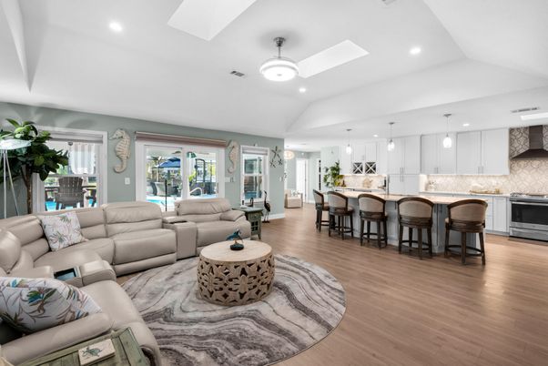 Interior, Kitchen, Living room, Pendant Lights, Recessed Lighting, Stainless Steel Appliances, Wood Texture Flooring