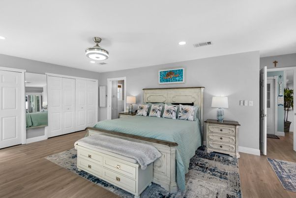 Bedroom, Interior, Recessed Lighting, Wood Texture Flooring