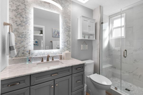 Bathroom, Glass Shower, Interior, Marble Walls