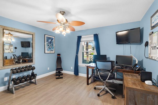 Fitness Equipment, Home Office, Interior, Wood Texture Flooring