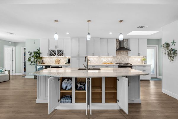Interior, Kitchen, Pendant Lights, Recessed Lighting, Wood Texture Flooring