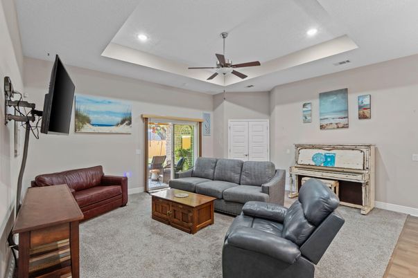 Interior, Living room, Piano, Recessed Lighting, Wood Texture Flooring