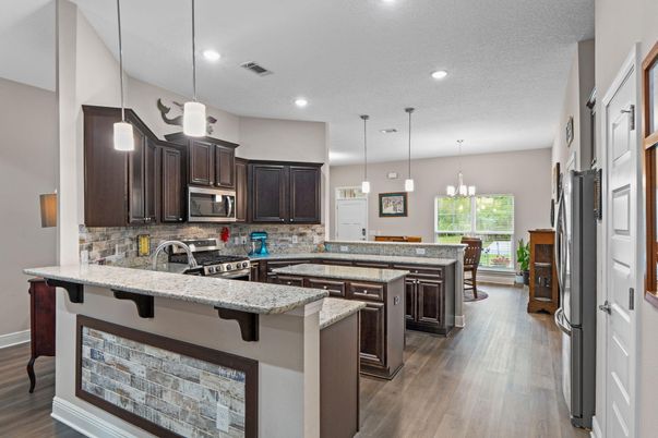 Interior, Kitchen, Pendant Lights, Recessed Lighting, Wood Texture Flooring