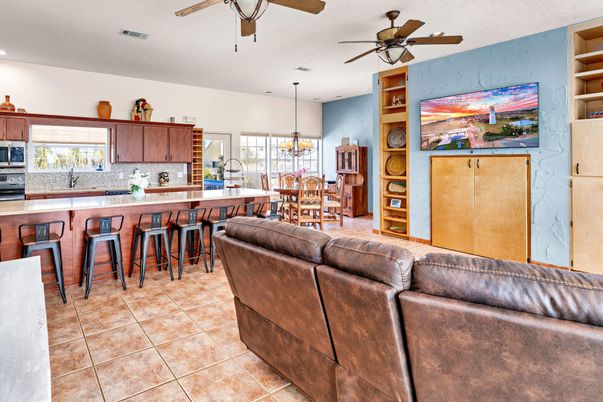 Dining room, Interior, Kitchen, Living room, Recessed Lighting