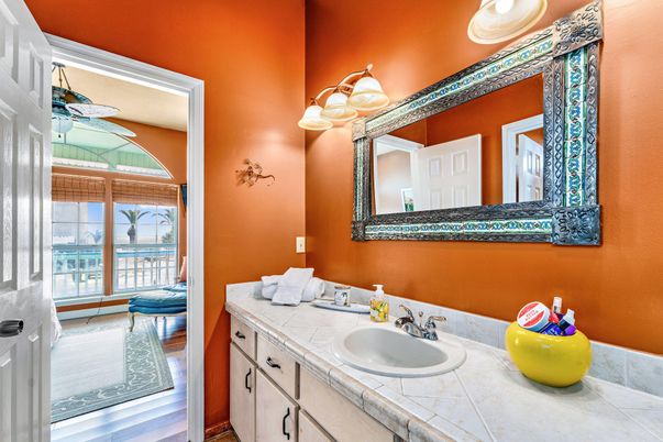 Bathroom, Dual Sink Vanities, Interior, Tile Countertops, Wood Texture Flooring