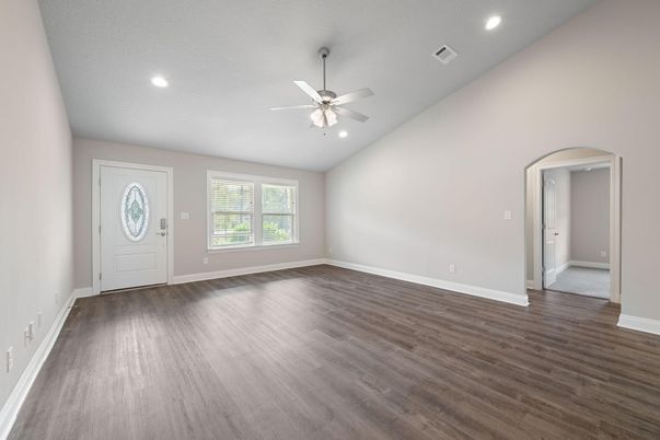 Empty room, Interior, Recessed Lighting, Wood Texture Flooring