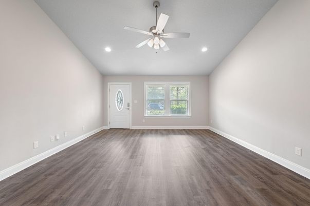 Empty room, Interior, Recessed Lighting, Wood Texture Flooring