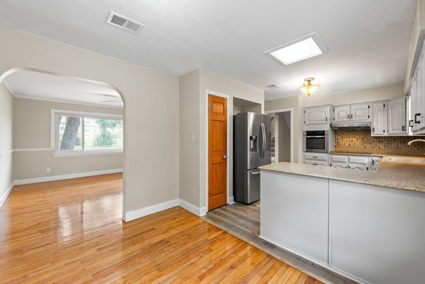 Interior, Kitchen, Stainless Steel Appliances, Wood Texture Flooring