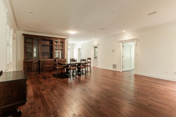 Dining room, Interior, Recessed Lighting, Wood Texture Flooring